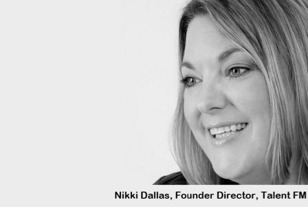 A black and white picture of Nikki Dallas, Director of Talent FM